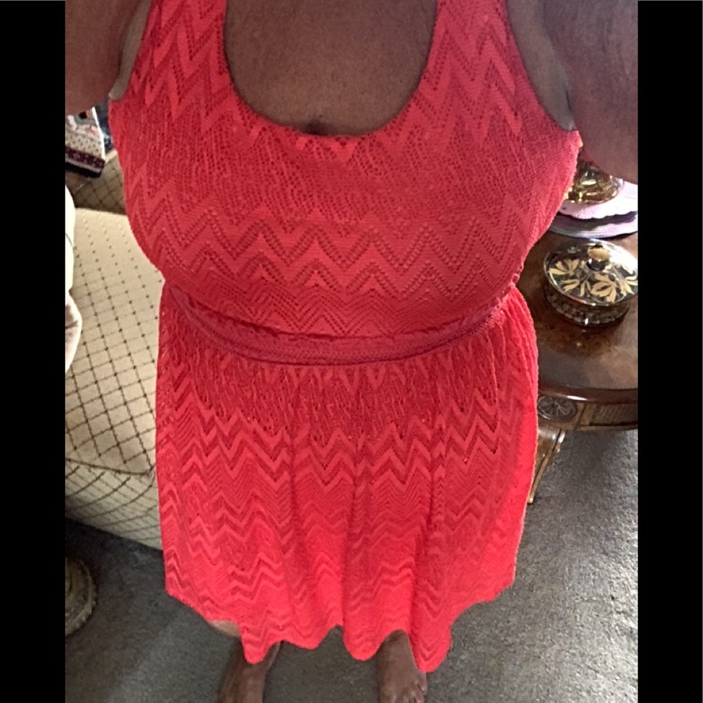 AUW orange crocheted look lined summer dress size XL round neck stretchy…